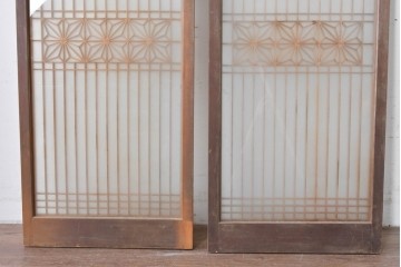 ヴィンテージ建具　昭和中期　繊細な組子細工が美しい両面ガラスの書院窓2枚セット　(R-085597)
