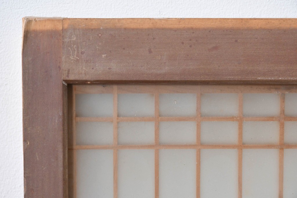 ヴィンテージ建具　昭和中期　繊細な組子細工が美しい両面ガラスの書院窓2枚セット　(R-085597)