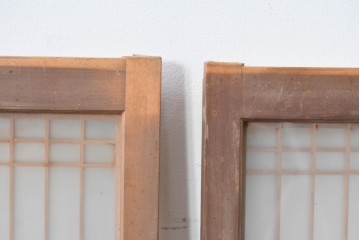 ヴィンテージ建具　昭和中期　繊細な組子細工が美しい両面ガラスの書院窓2枚セット　(R-085597)