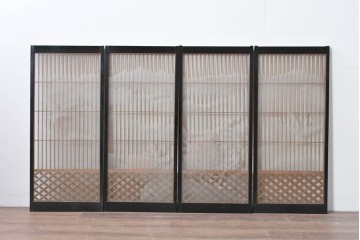 ヴィンテージ建具　高級品　希少　エッチングガラス入り書院戸4枚セット　(R-085598)