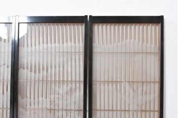 ヴィンテージ建具　高級品　希少　エッチングガラス入り書院戸4枚セット　(R-085598)