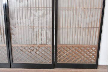 ヴィンテージ建具　高級品　希少　エッチングガラス入り書院戸4枚セット　(R-085598)