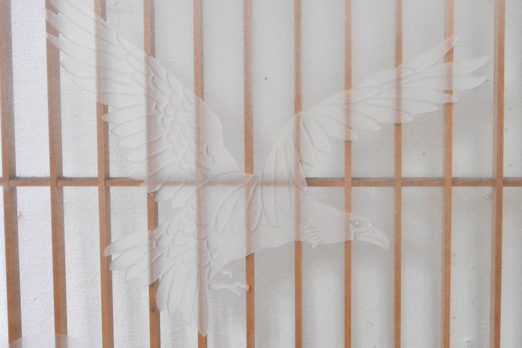 ヴィンテージ建具　高級品　希少　エッチングガラス入り書院戸4枚セット　(R-085598)