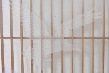 ヴィンテージ建具　高級品　希少　エッチングガラス入り書院戸4枚セット　(R-085598)