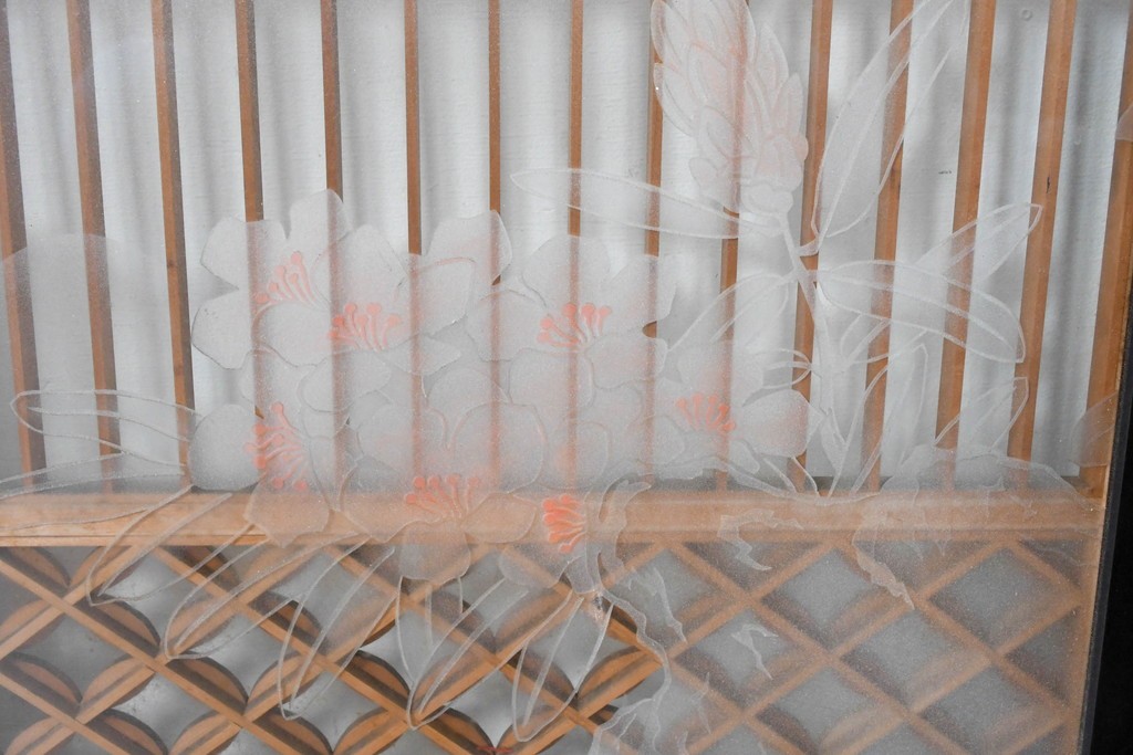 ヴィンテージ建具　高級品　希少　エッチングガラス入り書院戸4枚セット　(R-085598)