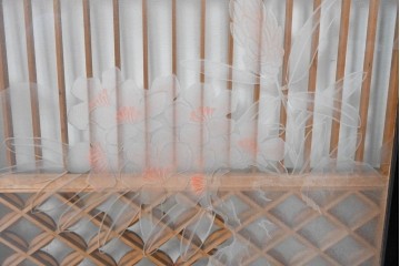ヴィンテージ建具　高級品　希少　エッチングガラス入り書院戸4枚セット　(R-085598)