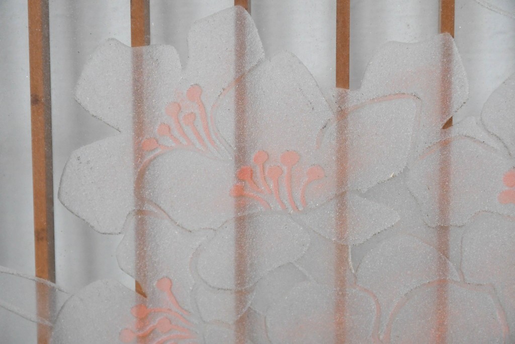 ヴィンテージ建具　高級品　希少　エッチングガラス入り書院戸4枚セット　(R-085598)