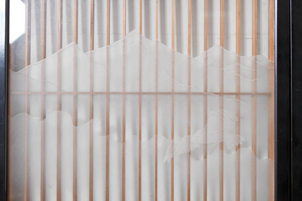 ヴィンテージ建具　高級品　希少　エッチングガラス入り書院戸4枚セット　(R-085598)