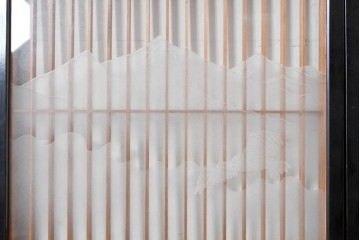 ヴィンテージ建具　高級品　希少　エッチングガラス入り書院戸4枚セット　(R-085598)