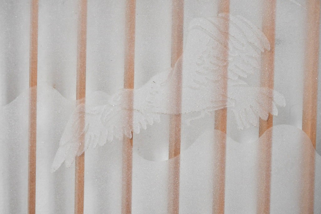 ヴィンテージ建具　高級品　希少　エッチングガラス入り書院戸4枚セット　(R-085598)