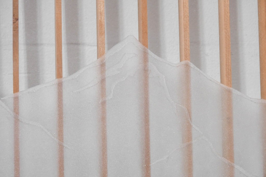 ヴィンテージ建具　高級品　希少　エッチングガラス入り書院戸4枚セット　(R-085598)