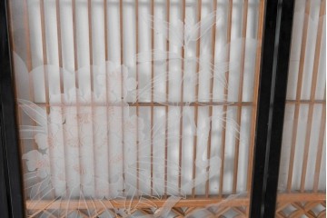 ヴィンテージ建具　高級品　希少　エッチングガラス入り書院戸4枚セット　(R-085598)