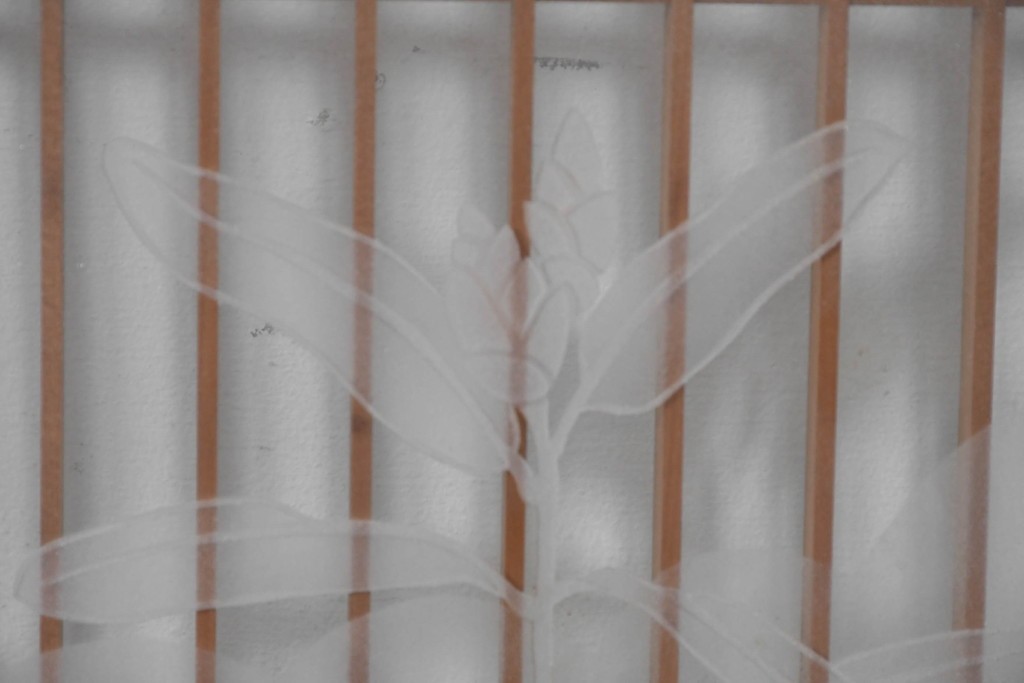 ヴィンテージ建具　高級品　希少　エッチングガラス入り書院戸4枚セット　(R-085598)