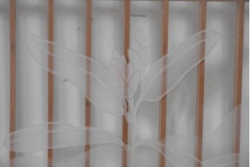 ヴィンテージ建具　高級品　希少　エッチングガラス入り書院戸4枚セット　(R-085598)