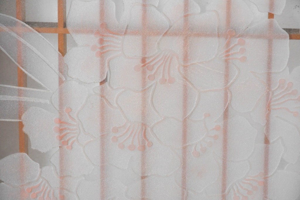 ヴィンテージ建具　高級品　希少　エッチングガラス入り書院戸4枚セット　(R-085598)