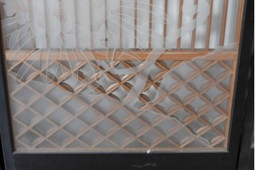 ヴィンテージ建具　高級品　希少　エッチングガラス入り書院戸4枚セット　(R-085598)