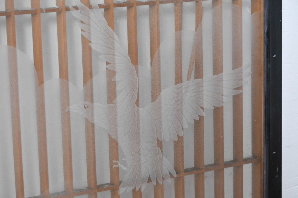 ヴィンテージ建具　高級品　希少　エッチングガラス入り書院戸4枚セット　(R-085598)