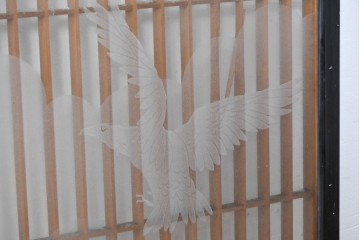 ヴィンテージ建具　高級品　希少　エッチングガラス入り書院戸4枚セット　(R-085598)