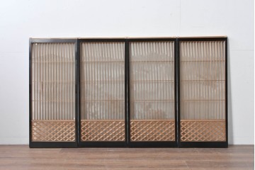 ヴィンテージ建具　高級品　希少　エッチングガラス入り書院戸4枚セット　(R-085598)