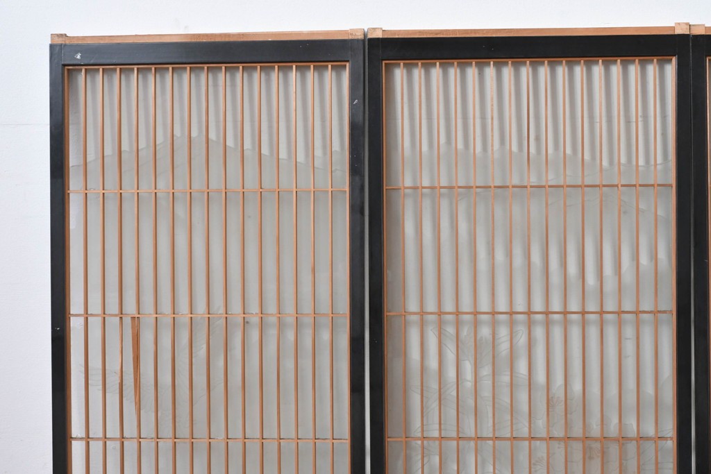 ヴィンテージ建具　高級品　希少　エッチングガラス入り書院戸4枚セット　(R-085598)