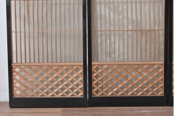 ヴィンテージ建具　高級品　希少　エッチングガラス入り書院戸4枚セット　(R-085598)
