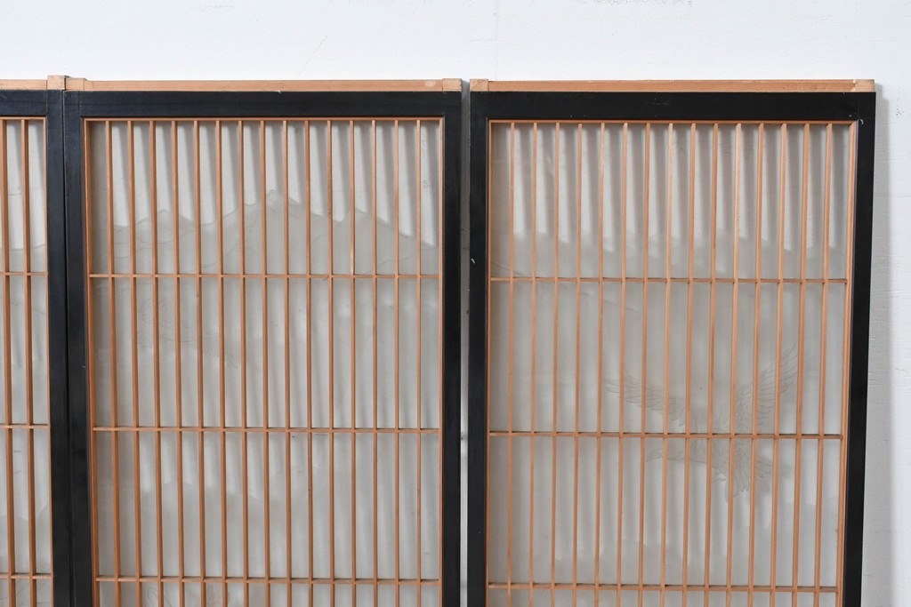 ヴィンテージ建具　高級品　希少　エッチングガラス入り書院戸4枚セット　(R-085598)