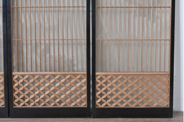 ヴィンテージ建具　高級品　希少　エッチングガラス入り書院戸4枚セット　(R-085598)