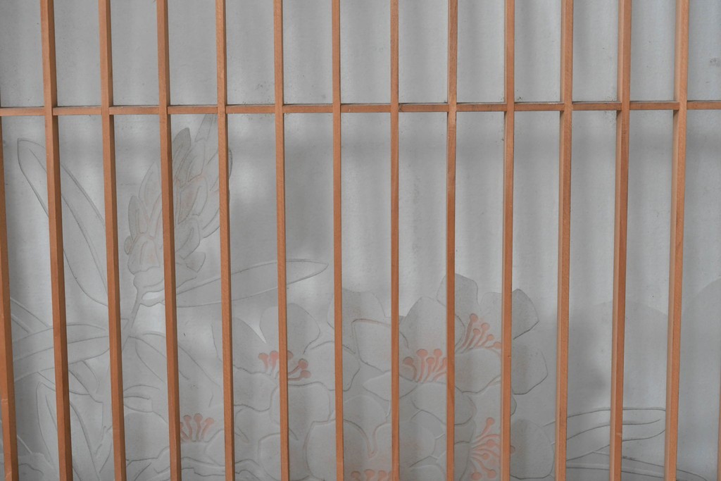 ヴィンテージ建具　高級品　希少　エッチングガラス入り書院戸4枚セット　(R-085598)