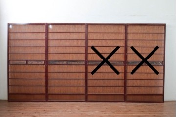 アンティーク建具　漆塗り框　黒柿透かし彫り入りの高級な夏戸2枚セット　(R-085600)