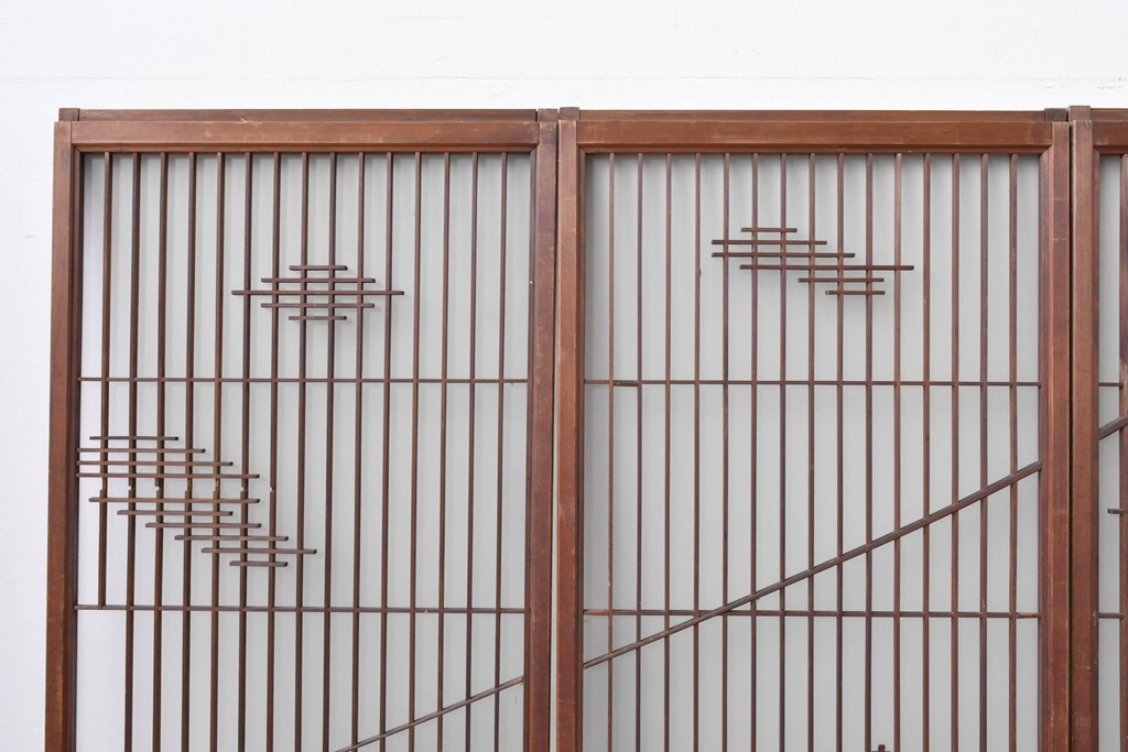 ヴィンテージ建具　昭和中期　雄大な富士山を描いた組子入り書院窓4枚セット　(R-085601)