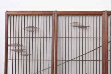 ヴィンテージ建具　昭和中期　雄大な富士山を描いた組子入り書院窓4枚セット　(R-085601)