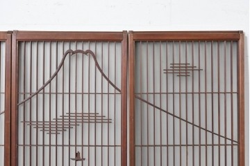 ヴィンテージ建具　昭和中期　雄大な富士山を描いた組子入り書院窓4枚セット　(R-085601)