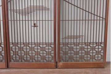 ヴィンテージ建具　昭和中期　雄大な富士山を描いた組子入り書院窓4枚セット　(R-085601)