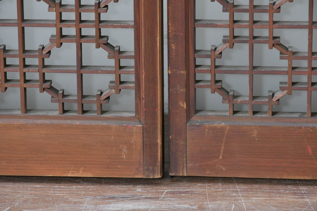 ヴィンテージ建具　昭和中期　雄大な富士山を描いた組子入り書院窓4枚セット　(R-085601)