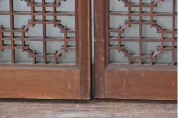 ヴィンテージ建具　昭和中期　雄大な富士山を描いた組子入り書院窓4枚セット　(R-085601)