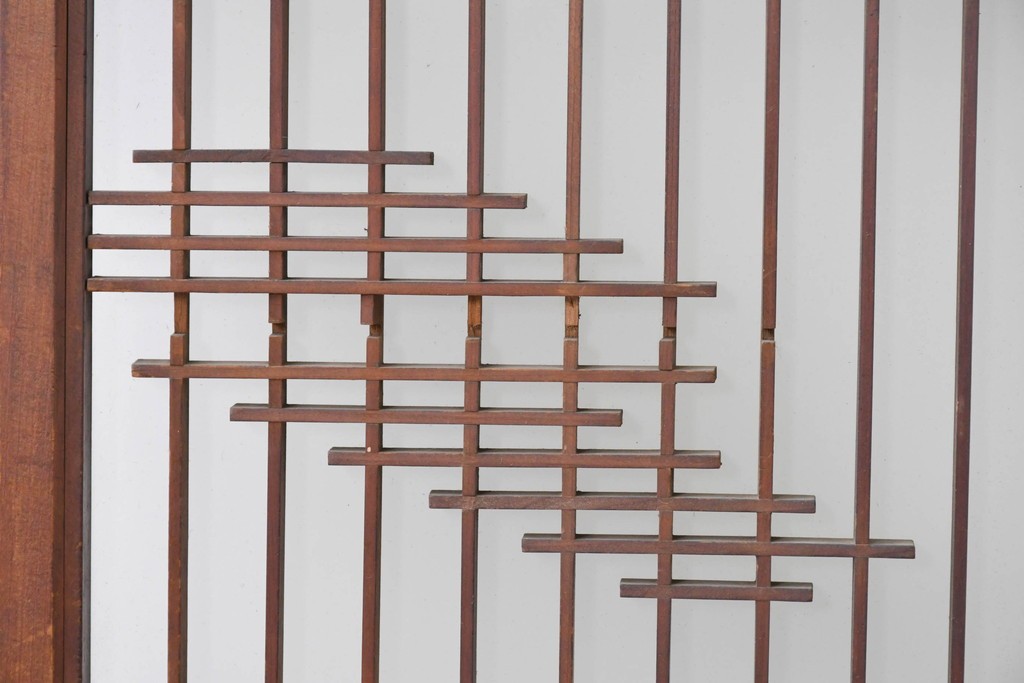 ヴィンテージ建具　昭和中期　雄大な富士山を描いた組子入り書院窓4枚セット　(R-085601)