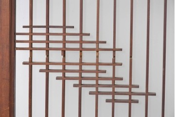 ヴィンテージ建具　昭和中期　雄大な富士山を描いた組子入り書院窓4枚セット　(R-085601)