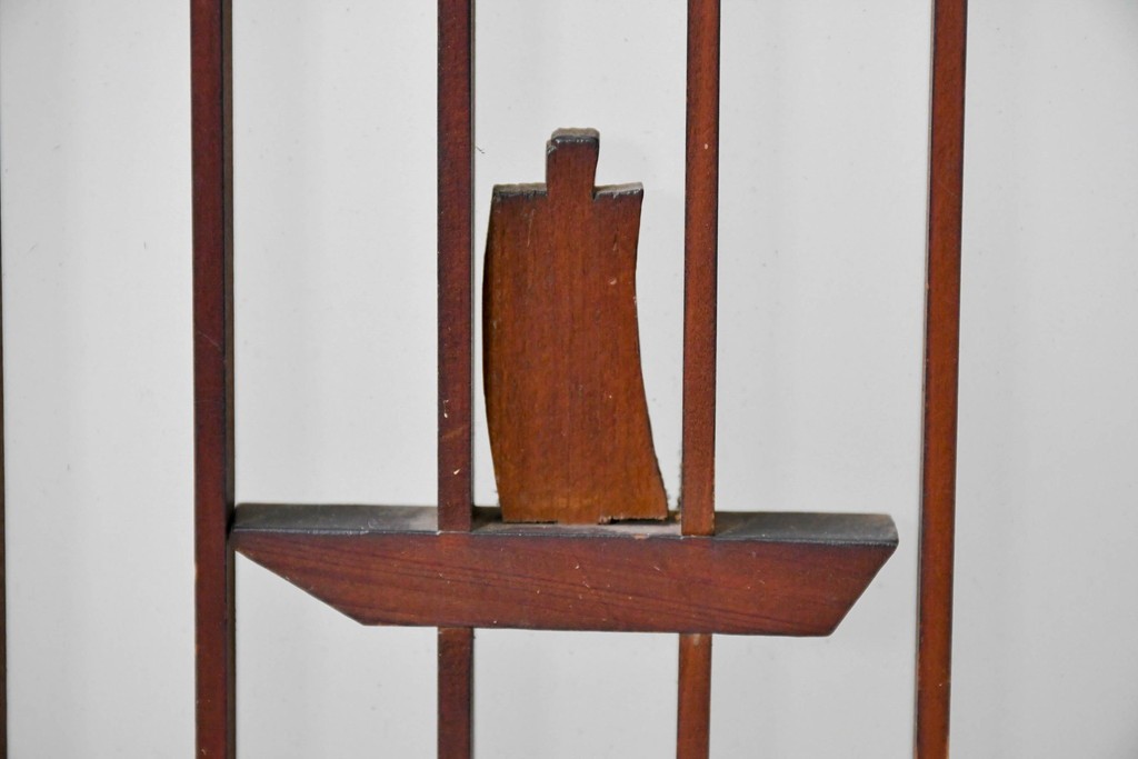 ヴィンテージ建具　昭和中期　雄大な富士山を描いた組子入り書院窓4枚セット　(R-085601)