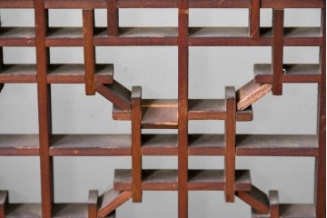 ヴィンテージ建具　昭和中期　雄大な富士山を描いた組子入り書院窓4枚セット　(R-085601)