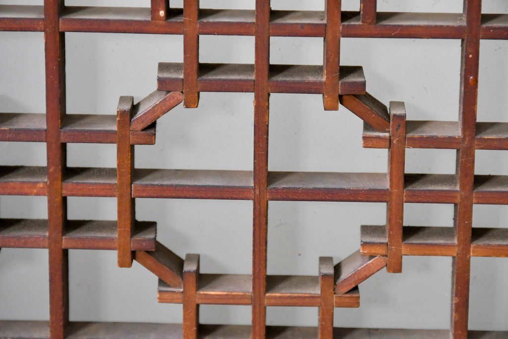 ヴィンテージ建具　昭和中期　雄大な富士山を描いた組子入り書院窓4枚セット　(R-085601)