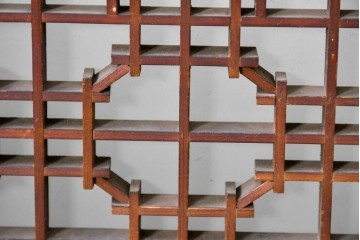 ヴィンテージ建具　昭和中期　雄大な富士山を描いた組子入り書院窓4枚セット　(R-085601)