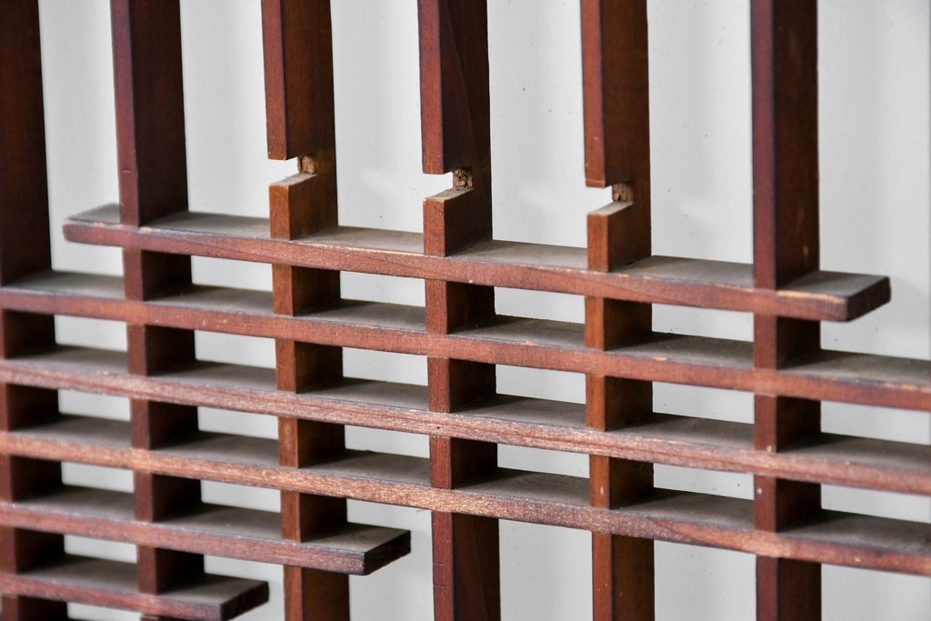 ヴィンテージ建具　昭和中期　雄大な富士山を描いた組子入り書院窓4枚セット　(R-085601)