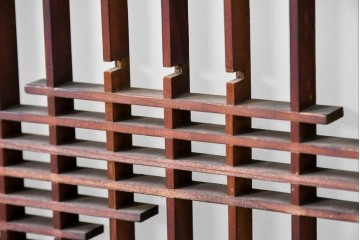 ヴィンテージ建具　昭和中期　雄大な富士山を描いた組子入り書院窓4枚セット　(R-085601)