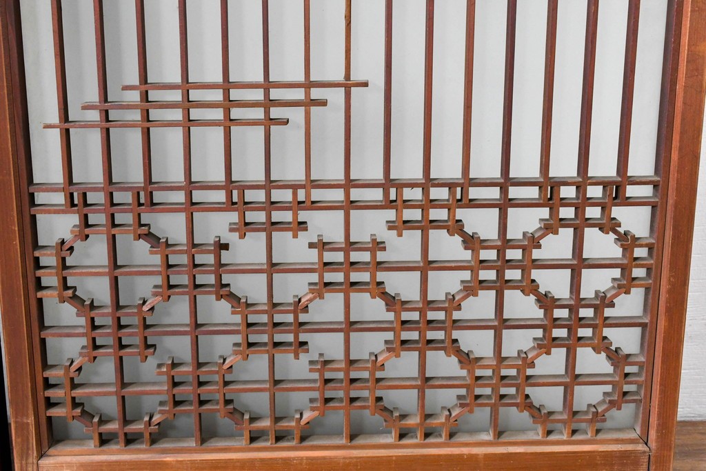 ヴィンテージ建具　昭和中期　雄大な富士山を描いた組子入り書院窓4枚セット　(R-085601)