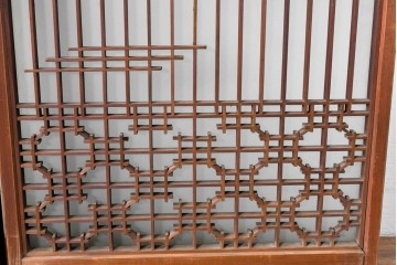 ヴィンテージ建具　昭和中期　雄大な富士山を描いた組子入り書院窓4枚セット　(R-085601)