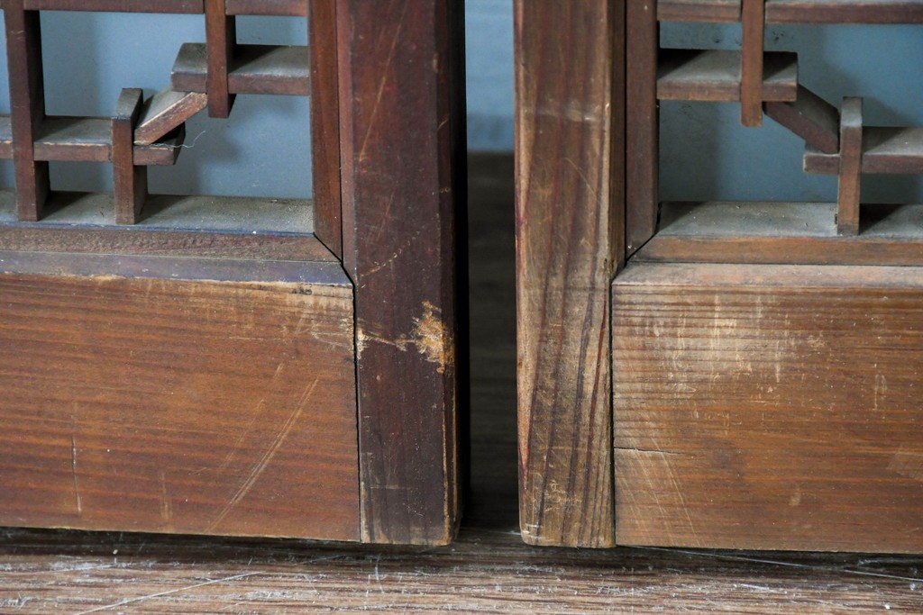 ヴィンテージ建具　昭和中期　雄大な富士山を描いた組子入り書院窓4枚セット　(R-085601)