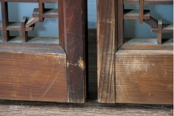 ヴィンテージ建具　昭和中期　雄大な富士山を描いた組子入り書院窓4枚セット　(R-085601)