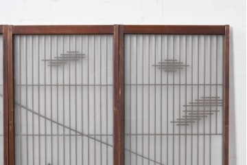 ヴィンテージ建具　昭和中期　雄大な富士山を描いた組子入り書院窓4枚セット　(R-085601)