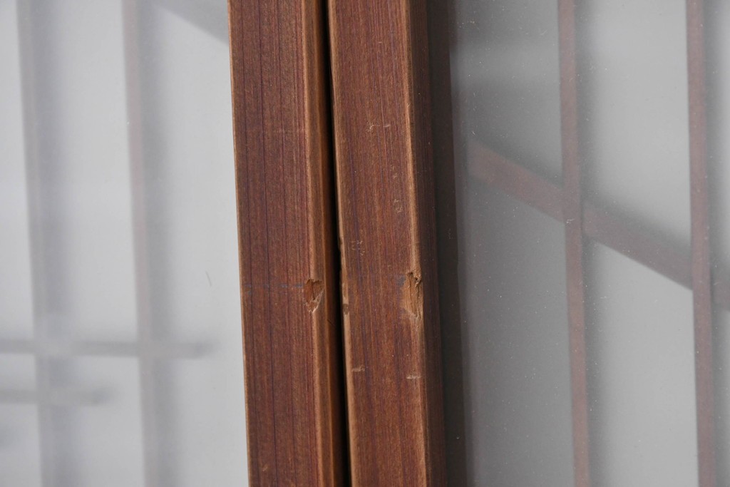 ヴィンテージ建具　昭和中期　雄大な富士山を描いた組子入り書院窓4枚セット　(R-085601)