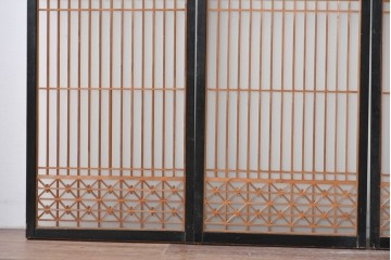 ヴィンテージ建具　昭和中期　片面ガラス　黒框に組子細工が引き立つ書院戸4枚セット　(R-085602)